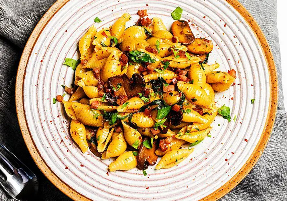 Pasta with Mushrooms and Prosciutto Mid Page